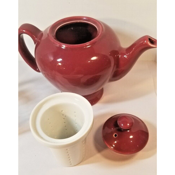 Vintage McCormick Tea Pot Teapot Burgundy Tea Strainer Insert Baltimore MD USA - Picture 5 of 9
